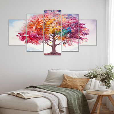Rainbow Autumn Colours Tree - Tree Oak Wall Art For Living Room 5 Piece