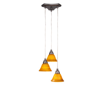 Luminaire suspendu grappe 3 lumières Europa avec verre Firré Saturn 7 po Europa