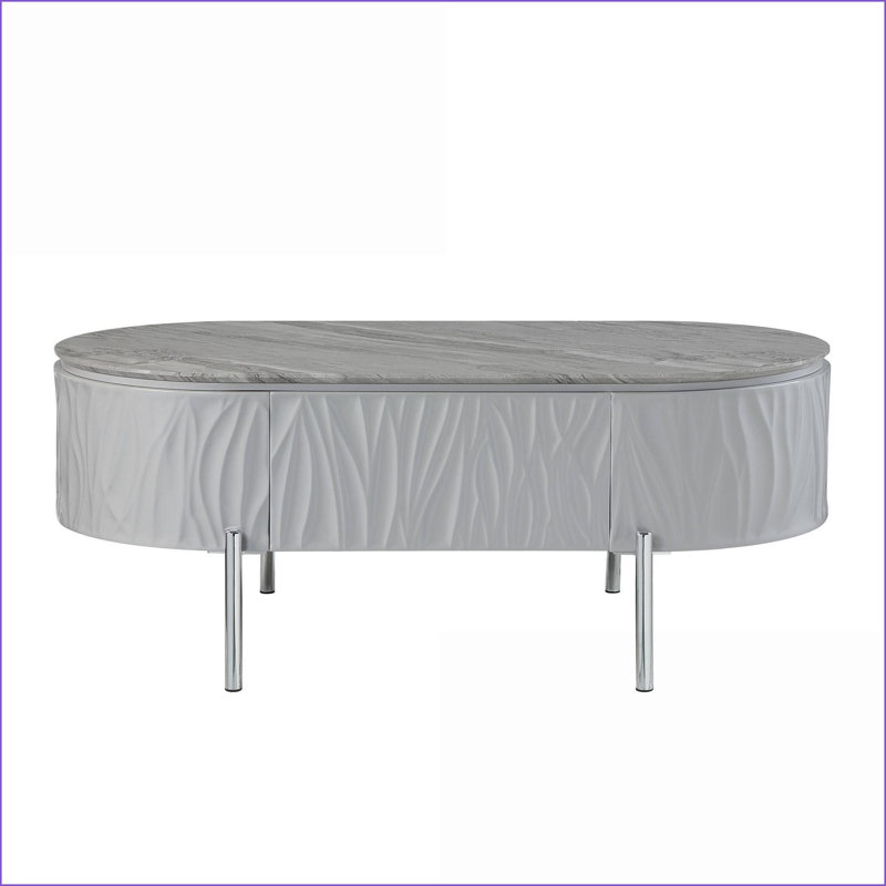 Table basse brillante yukino pour le salon, pieds chromés et amp; Rangement fonctionnel
