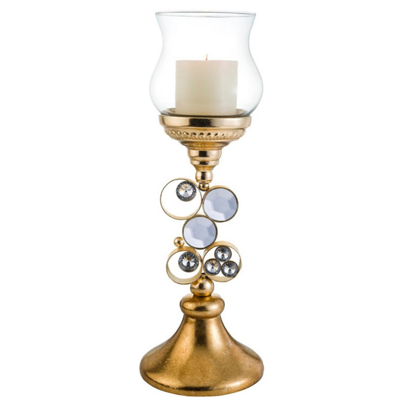 Porte-bougie 18 "en polyrésine" Malha ", Doré, H 18 po x l 6,25 po x P 6,25 po