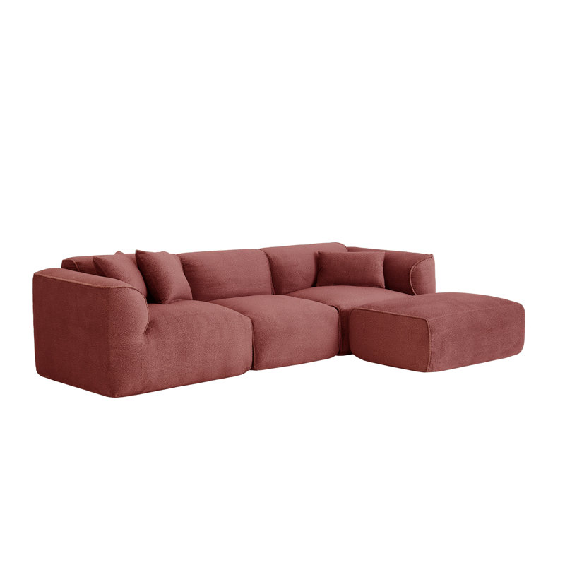 Canapé en velours avec repose-pieds 122 po, Velours rose