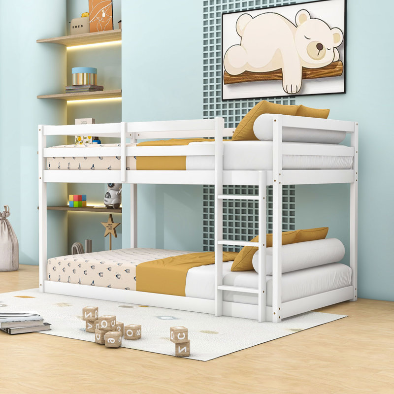 Hinote Wood Twin Over Twin Bunk Bed With Spacious Storage And Enhanced Safety Features, White