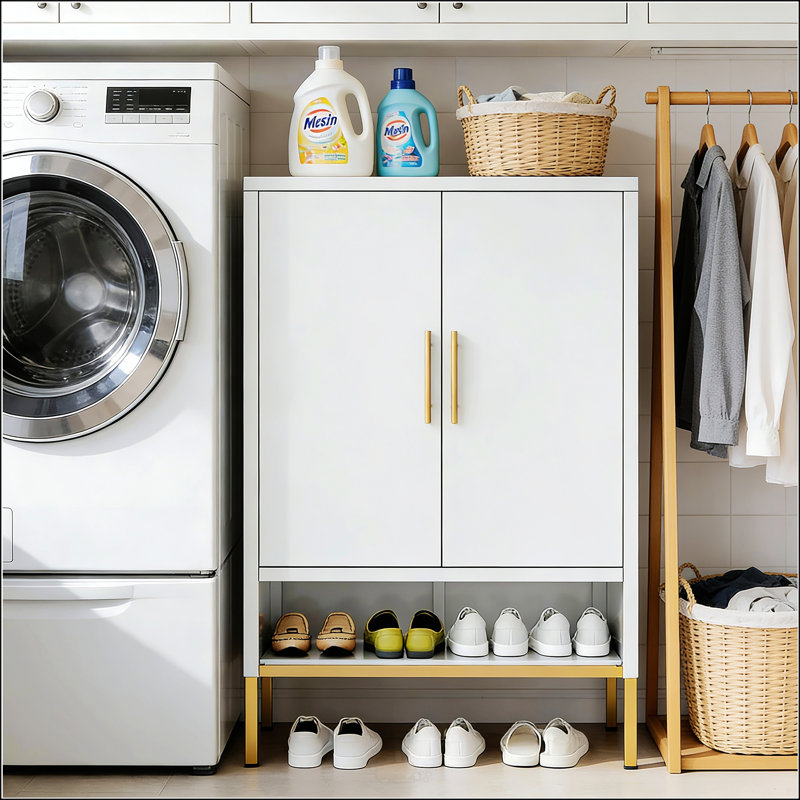 Rangement pour chaussures 40 po à 2 portes en métal à 7 niveaux, tablettes réglables, armoire de rangement moderne pour entrée étroite