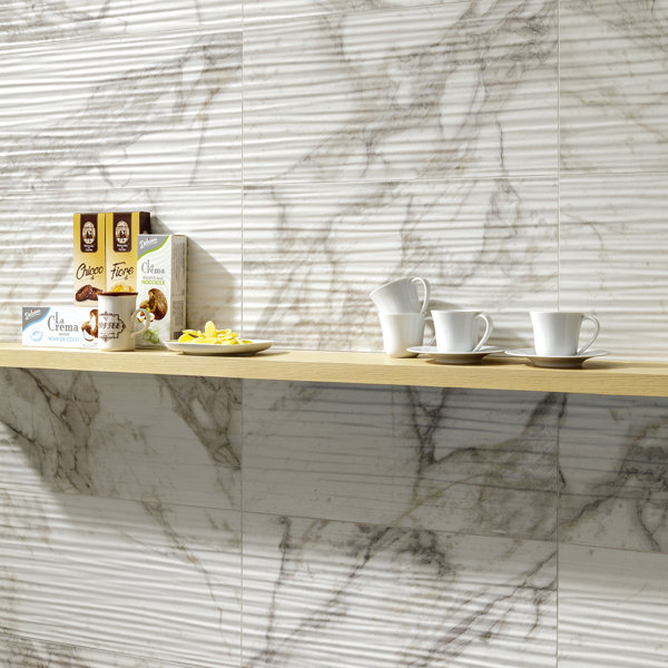 Calacatta Moon 12" x 24" 3D Fluted Porcelain Marble Look Wall Tile