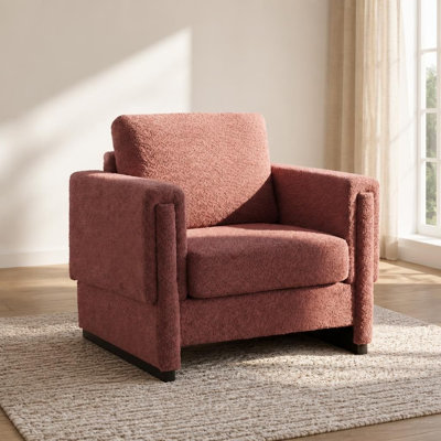 Fauteuil d'appoint rembourré en tissu Boucle, fauteuil club moderne avec coussin moelleux épais et accoudoirs en bois massif, chaise d'appoint luge