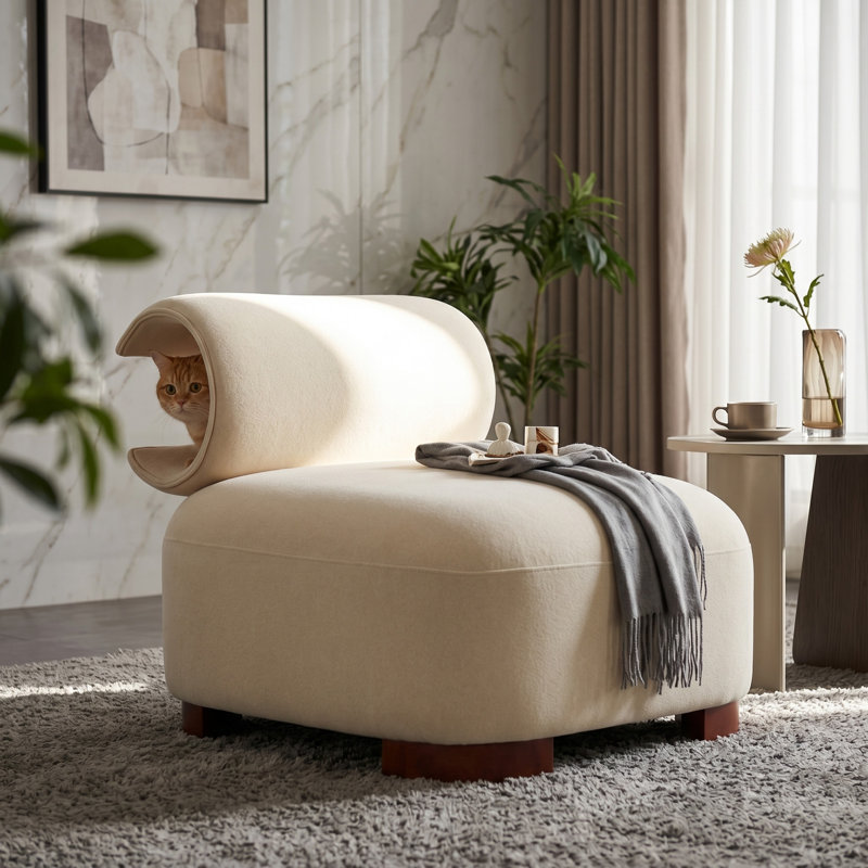 Chaise d'appoint rembourrée avec espace pour animaux de compagnie Sadan, Beige
