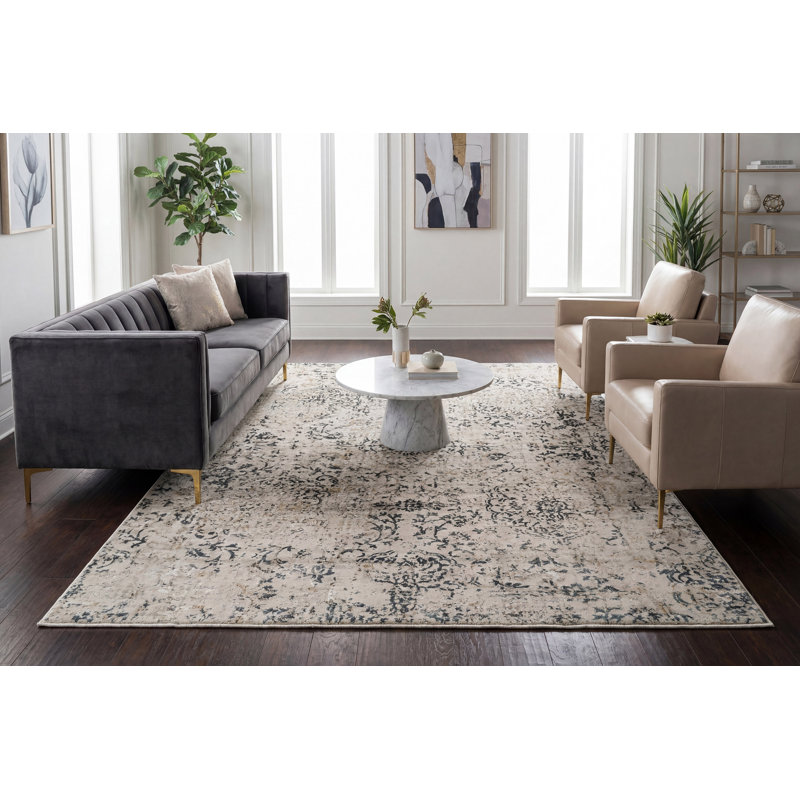Tapis beige tissé à la machine Bullis, Rectangle 5 pi 3 po x 7 pi 7 po