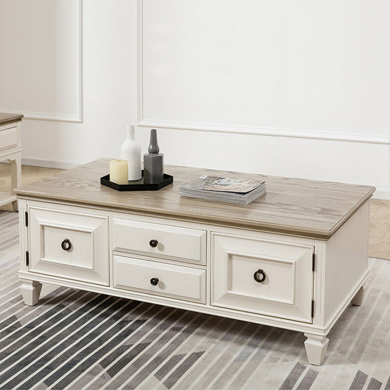 White Solid + Manufactured Wood Rectangular Coffee Table, 19.69" H x 47.24" L x 25.59" W