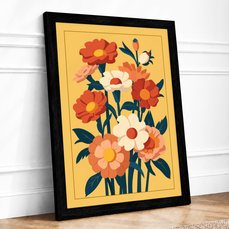Cheerful Flowers Arranged Botanical - Framed Print, A4 - 29.7 x 21.0 cm, Black