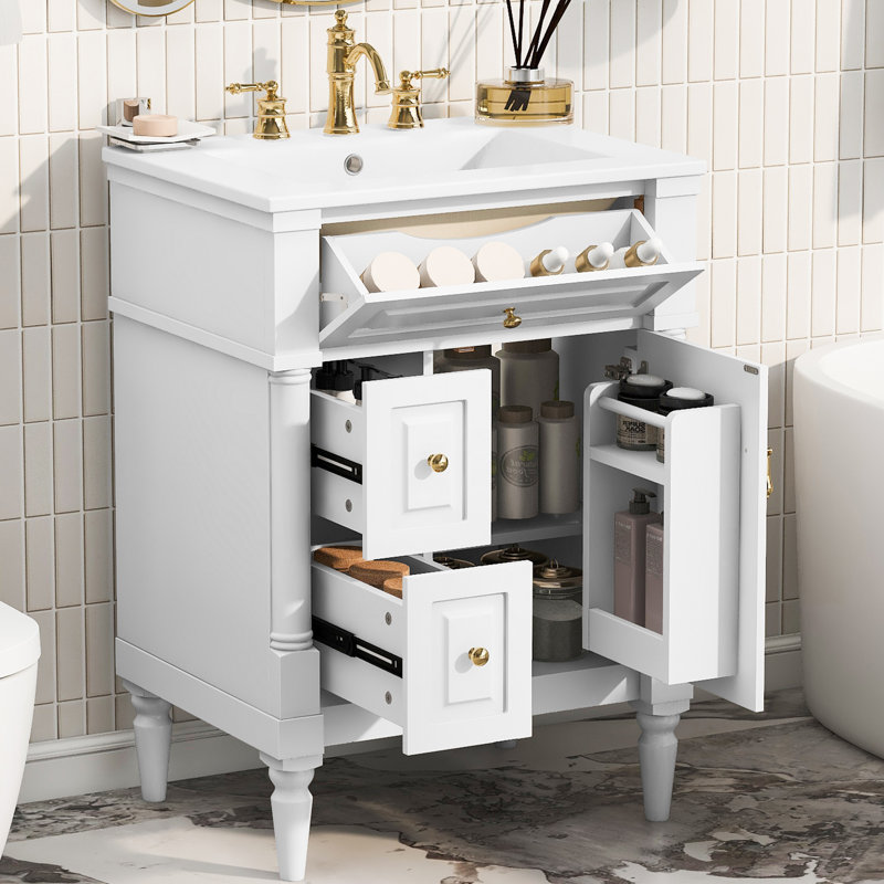 24'' Bathroom Vanity With Ceramic Sink Top, White
