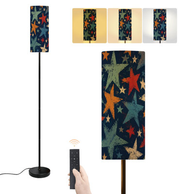 Floor Lamp Vintage Star Distressed Blue Red Orange Cream Blue Dimmable Modern Standing Lamp with Remote Control Footswitch Bulb Lampshade Tall Pole Corner Lamp for Living Room Bedroom Office