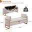 Banc de rangement moderne Lunara 66"W en velours capitonné, à placer au pied du lit, avec pieds dorés, poche pour accoudoir et 2 coussins.-345514218-343922331