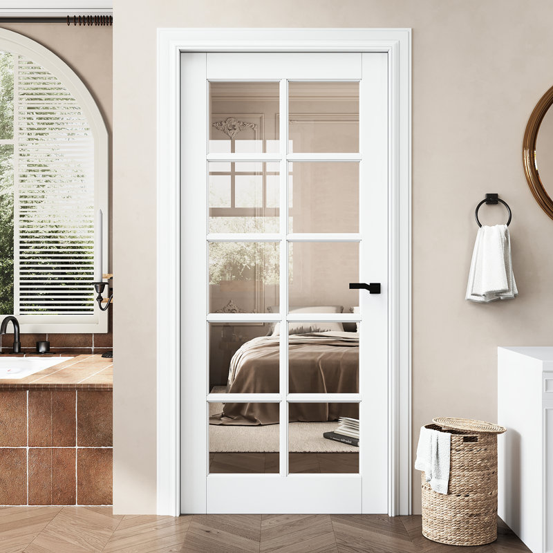 Intérieur de la porte de garde-manger en bois massif à base solide en verre transparent de 10 Lite apprêté sans cadre ni quincaillerie