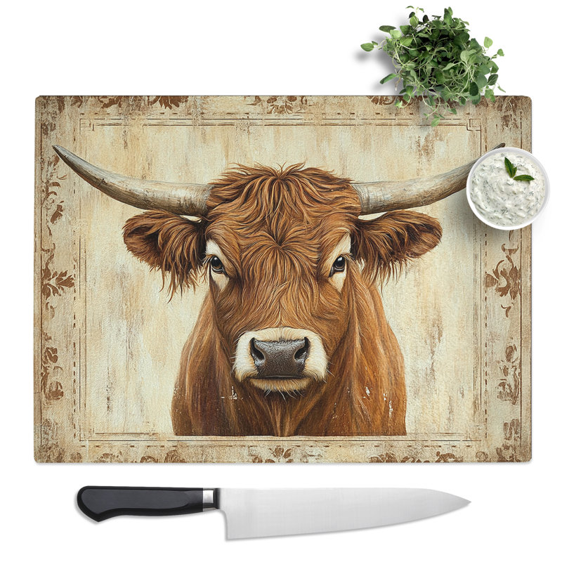 Vintage Highland Cow Vol.2  Glass Chopping Board