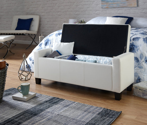 Ashley Upholstered Storage Bench, White