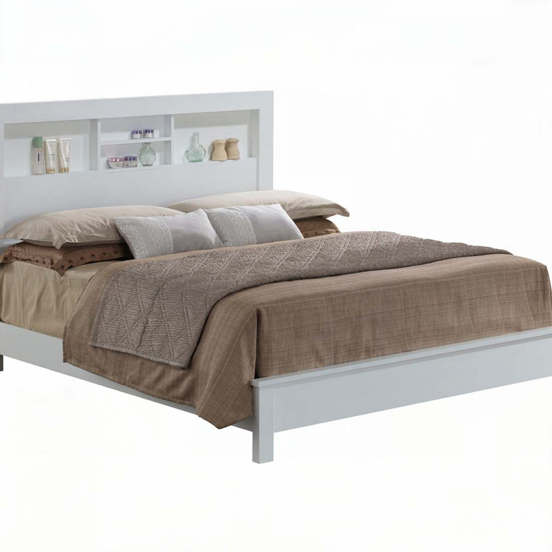 Wooden Storage Platform Bed Frame, Full, White