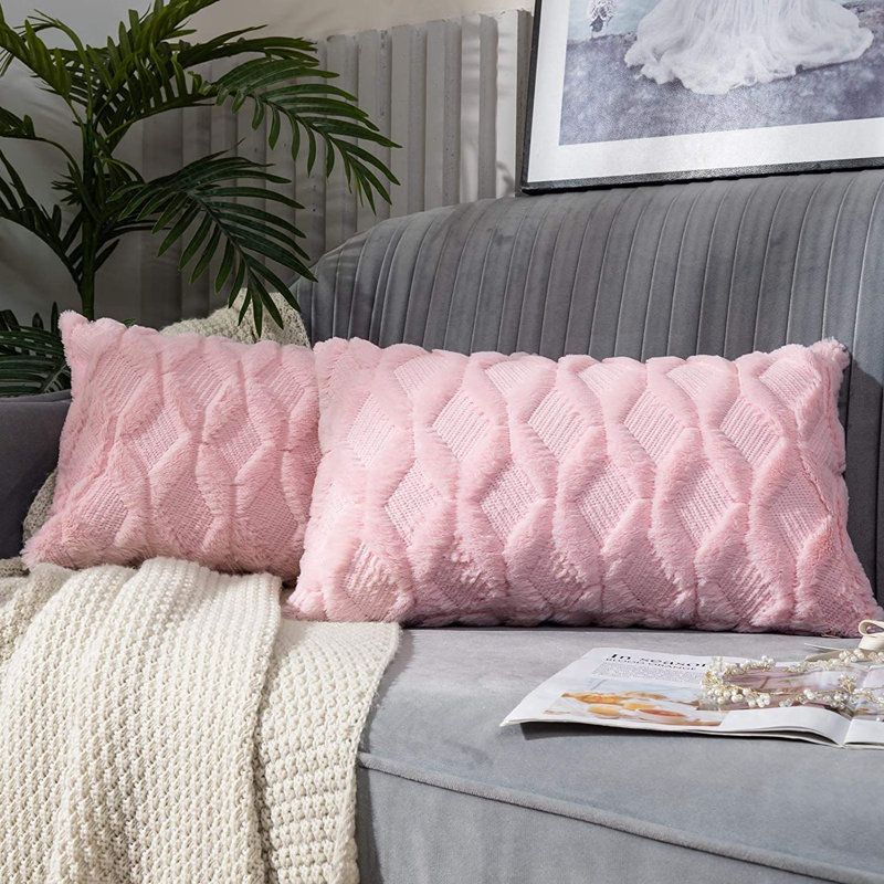 Ensemble de 2 housses de coussins décoratifs rectangulaires de 12 po x 20 po , H 12 po x l 20 po, Rose