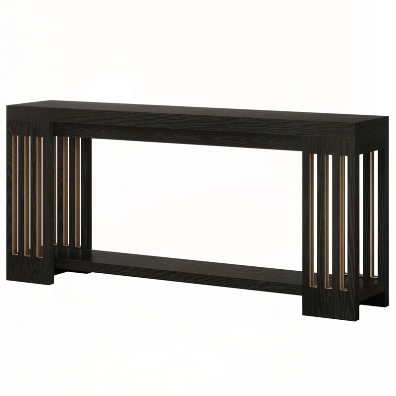 70.9-Inch 2-Tier Farmhouse Console Table - Vertical Stripe Legs, Black