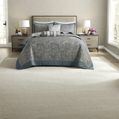 Elegant Teal Jacquard Bedding Sets, Cotton Material, Stylish Paisley Design For Home