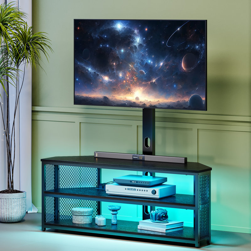 Wrought Studio™ TV Stand with Mount, Power Outlets and LED Lights ...