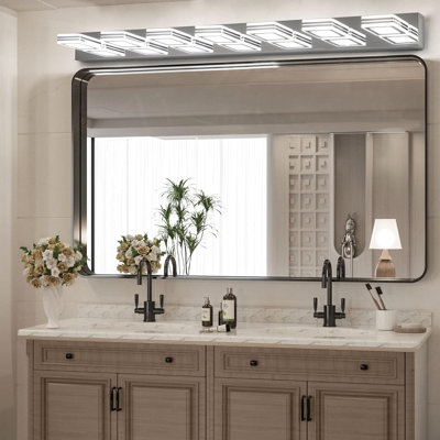 Modern 7 Vanity Lights, Energy Saving Led, Rotatable 180, Acrylic Wall , For Living Room, 45.3" X 4.7" 4.3 Lamp, 36w Efficient, Powder