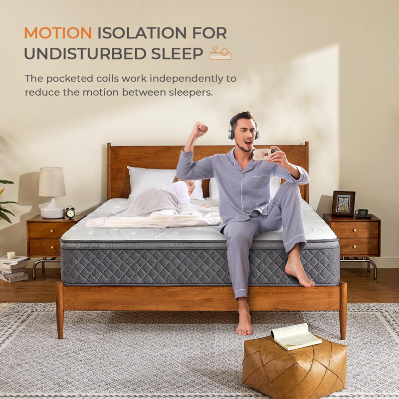 12 Inch King Size Hybrid Mattress, King Bed Mattress with Pocketed Coils for Comfort Sleep and Balanced Support