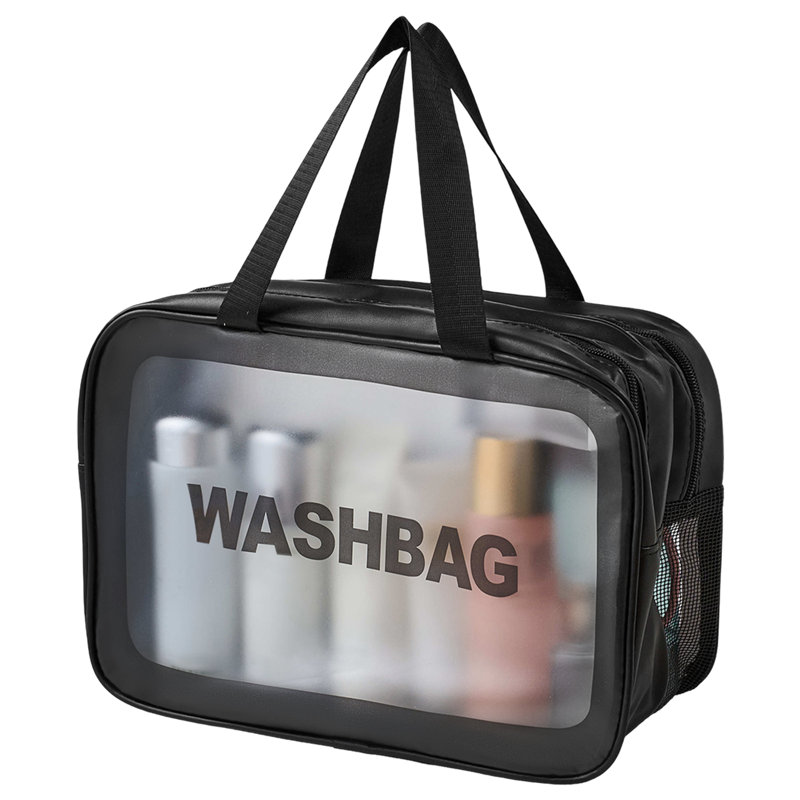 PU Leather；Polyester；PVC；Nylon Zipper Makeup Organiser, Black