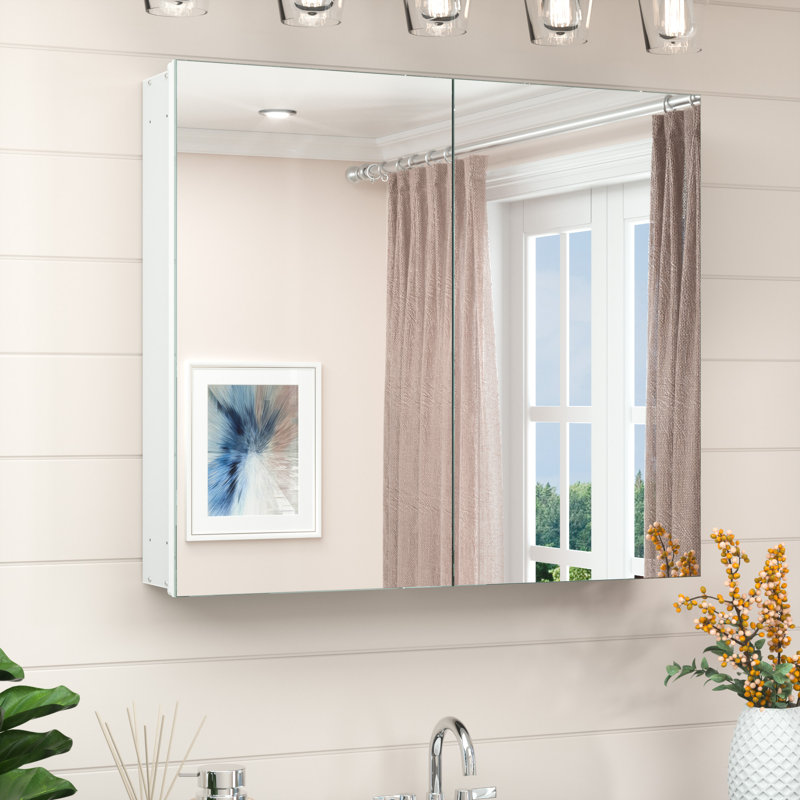 Husai Recessed or Surface Mount Aluminum Frameless Medicine Cabinet With Mirrored Door and Adjustable Shelves, White