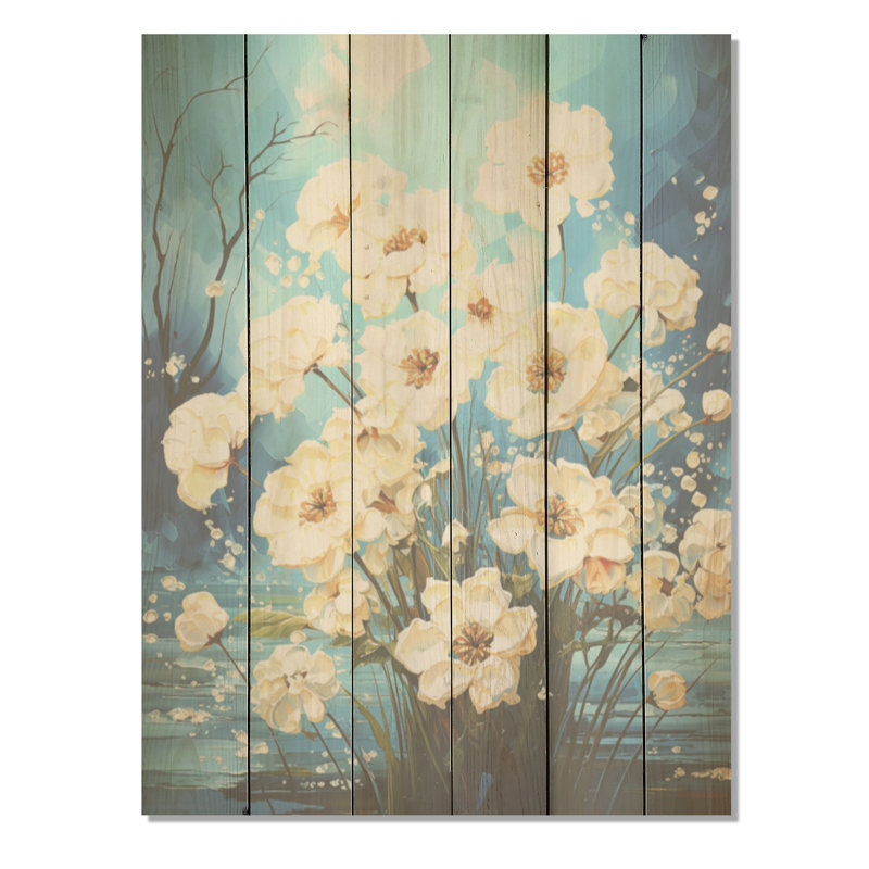 Fleur bleue dans une sérénade de maïs soufflé - Art sur bois de pin naturel, H 40 po x l 30 po