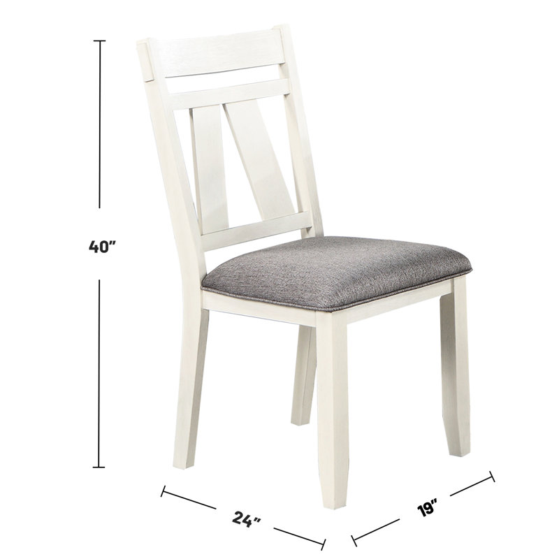 Chaises de salle à manger rembourrées de 2, grises et blanches, structure en bois, pièce Grace White (2), revêtues de tissu d'ameublement