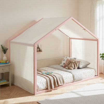 Lit simple à baldaquin avec panneaux latéraux rembourrés en velours, baldaquin en lin respirant, cadre de lit plateforme à rembourrage doux, lit moderne à assemblage facile pour la chambre à coucher, chambre d'amis
