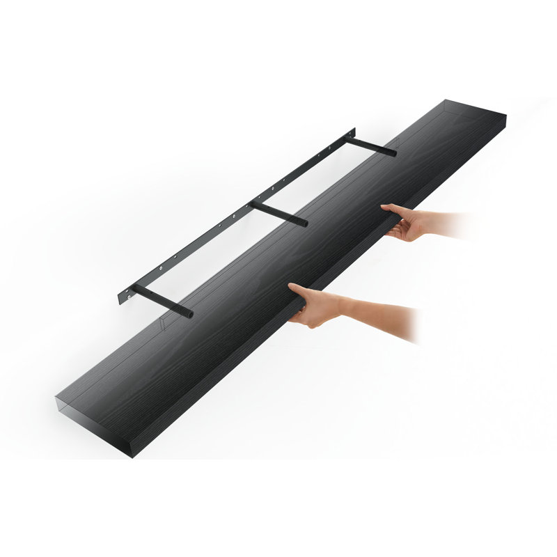 Sydney 55" W x 6" D Floating Shelves Set with Invisible Wall Mount Brackets, Noir