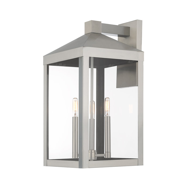 Lanterne murale d'extérieur 3 lumières Bartek, Nickel brossé, H 21,75 po x l 10,5 po x P 12,5 po