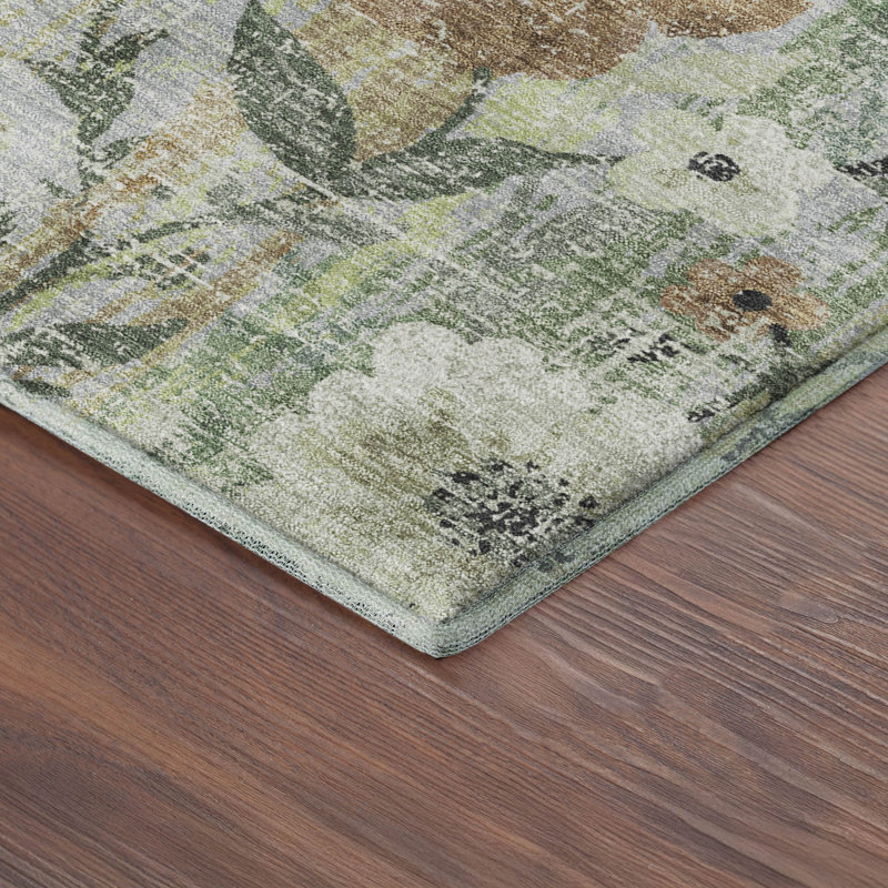Premium Machine Washable Mayfield AMF2403 Floral Rug, 2'3" x 7'6" Runner, Aloe