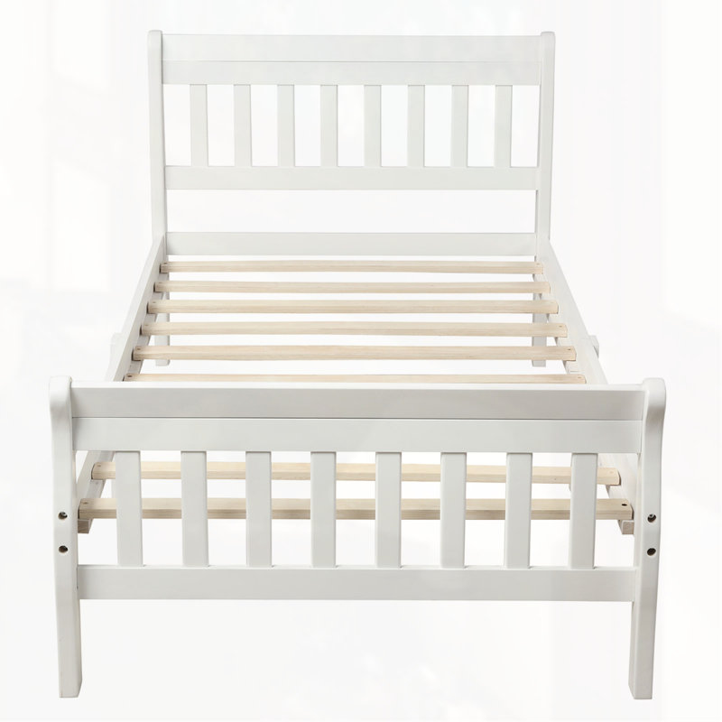 Wood Sleigh Bed Twin Bed Frame, White