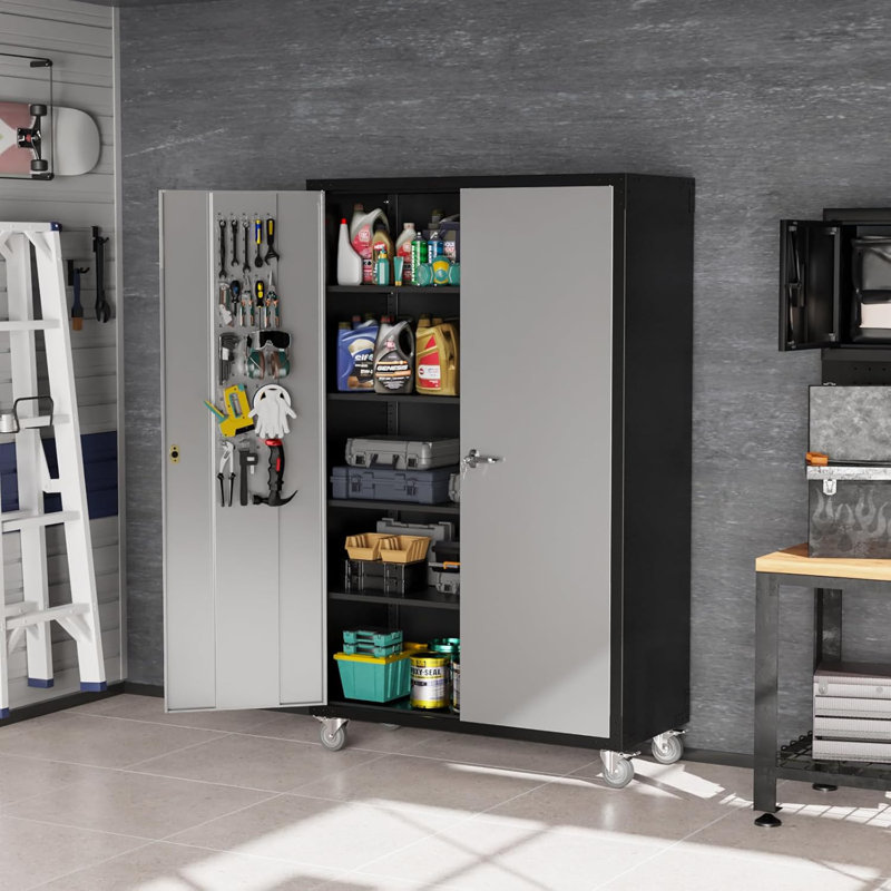 Tool Storage Cabinet On Wheels , Silver