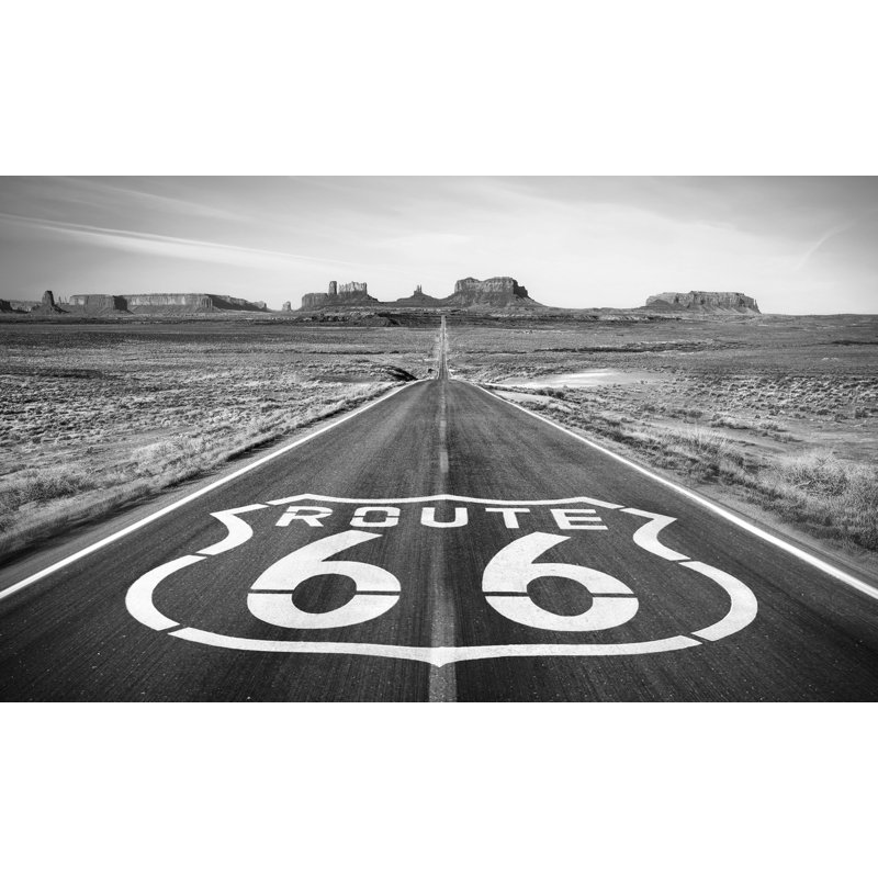 Papier peint de qualité supérieure - Route 66 - noir et blanc, L 90 po x L 120 po, Non-collé
