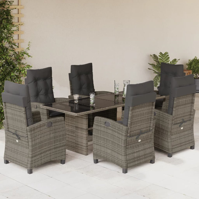 Vidaxl Patio Dining Set With Cushions Poly Rattan, Cream/Brown, 6-No Footrest