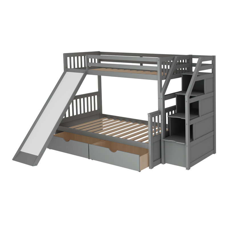 Blethyn Kids Twin Over Full Bunk Bed with Drawers, Gray