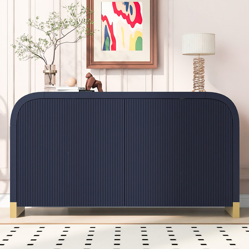 Versatile Curved Corner Cabinet with Adjustable Shelves for Multiple Rooms, Navy Blue