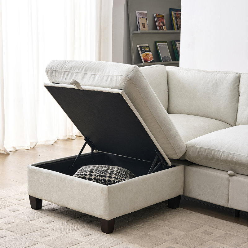 Canapé modulaire 96,5 po pour salon, canapé rembourré en chenille douce, canapé 3 places avec repose-pieds