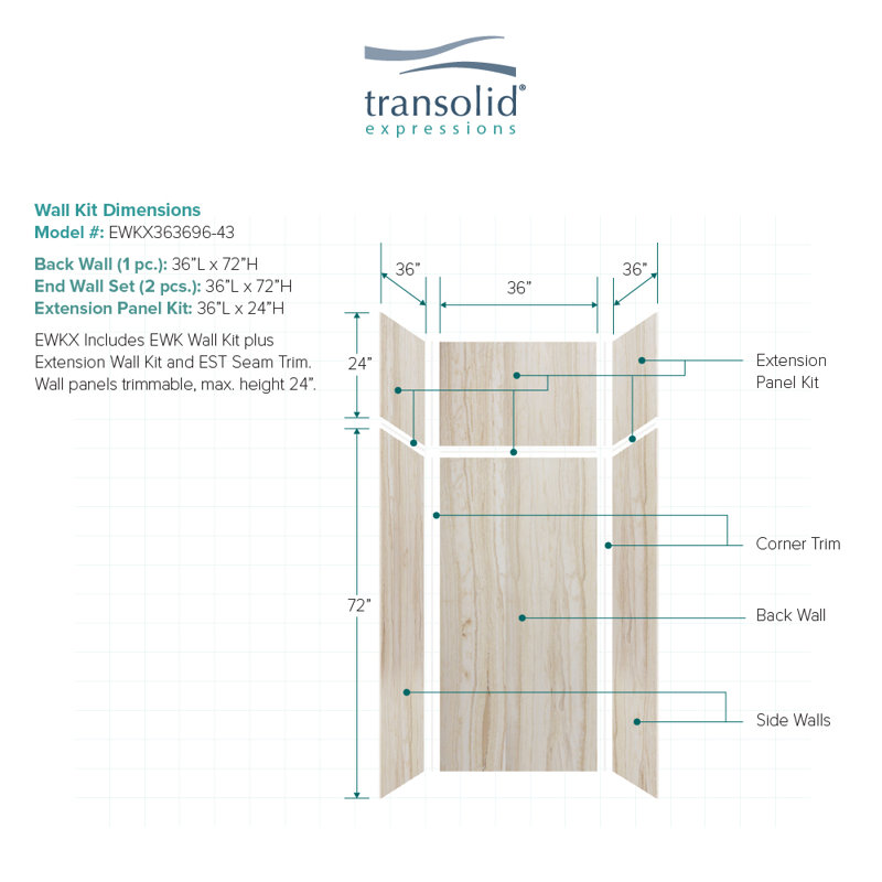 Expressions 6 Panel Shower Wall, Sorento, 96" H x 36" W x 36" D