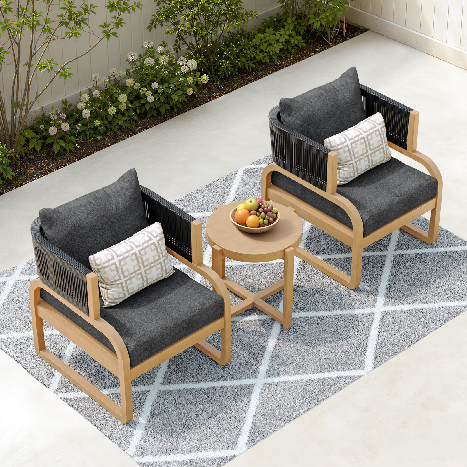 Rana 2-Person Sunbrella® Patio Seating Group, Brown Frame/Spectrum Carbon Sunbrella Cushion