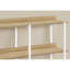 Console de salon avec plateau en stratifié naturel et structure métallique géométrique, idéale pour optimiser l'espace dans une chambre.
