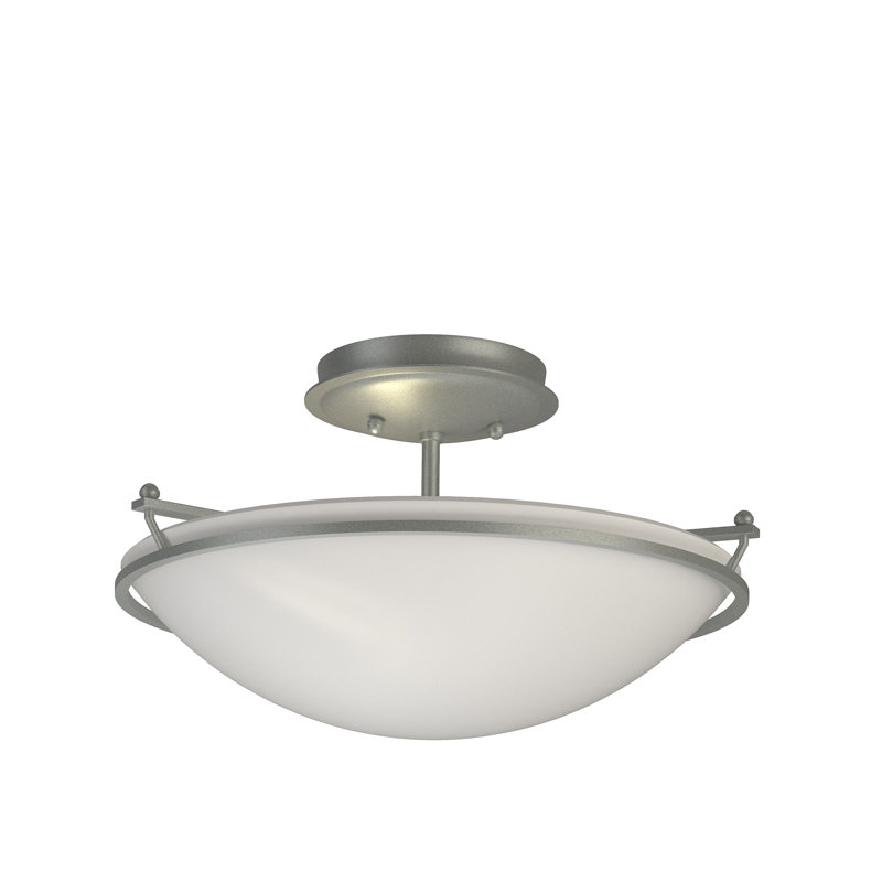 Simple Lines Bowl Semi Flush Mount, Vintage Platinum, Opal, 7.1" H x 14.5" W x 14.5" D