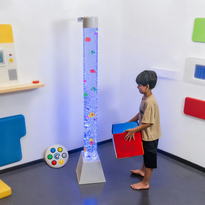 6FT Sensory Bubble Tube Floor Lamp – Wall-Mounted with Acrylic Bracket, App & Remote Control, Compatible with Rubik Controller, Color-Changing LED, 6 Fake Fish，1 Jellyfish, Calming Aquarium for Kids & Adults