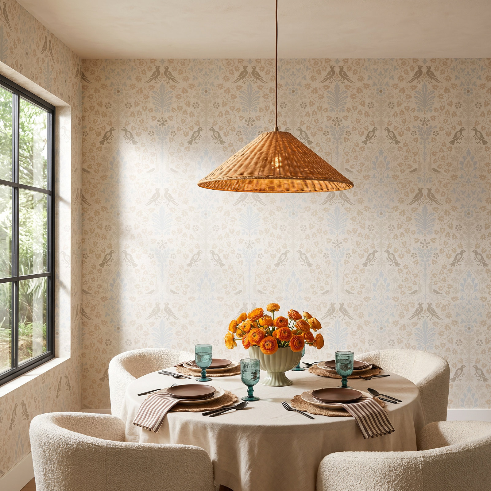 Yuki Osada Damask Wallpaper, Oatmeal