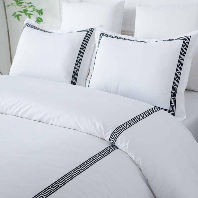 Ensemble de housse de couette 100% coton brodé 3 pièces, Très grand lit, Noir