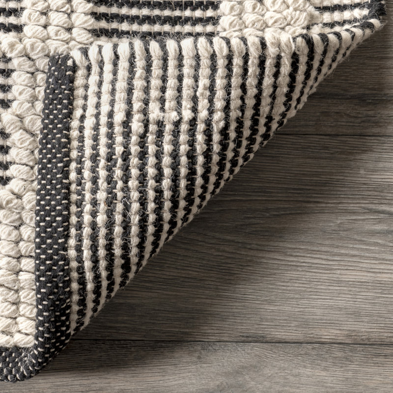 Handmade Black and Ivory Wool Striped Runner Rug 2' x 8'