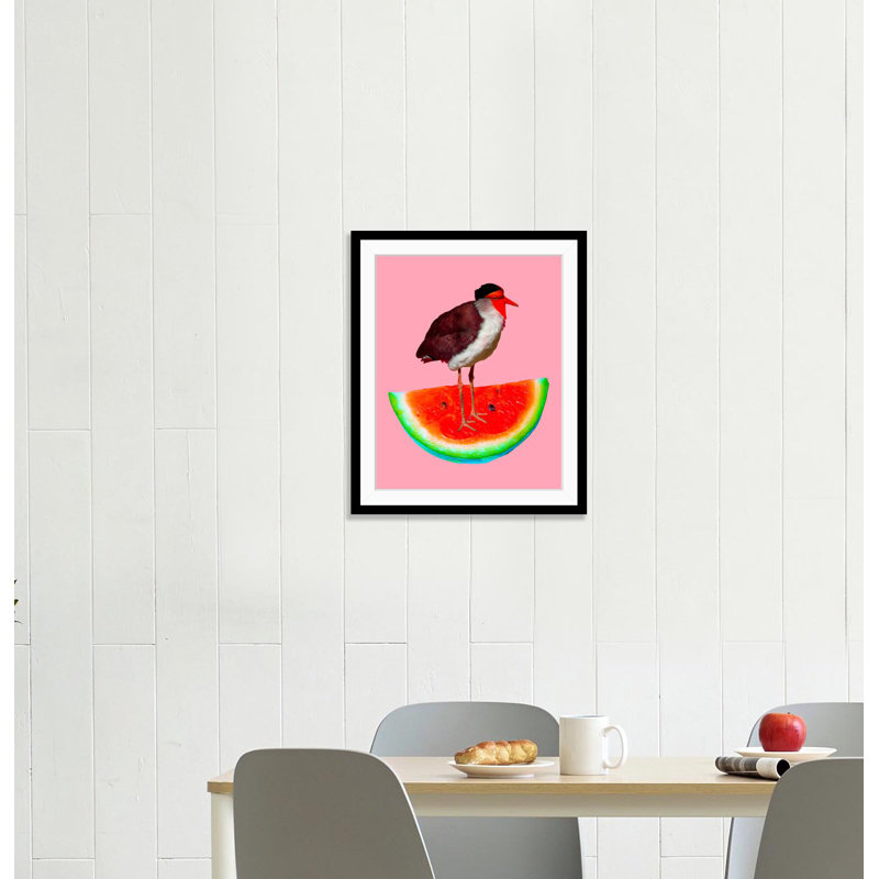 Bird on Melon 1 Piece Single Picture Frame Wall Art